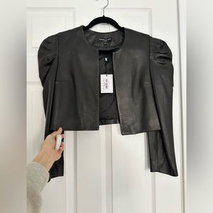 NWT Generation Love cropped leather blazer with puff sleeves size small black